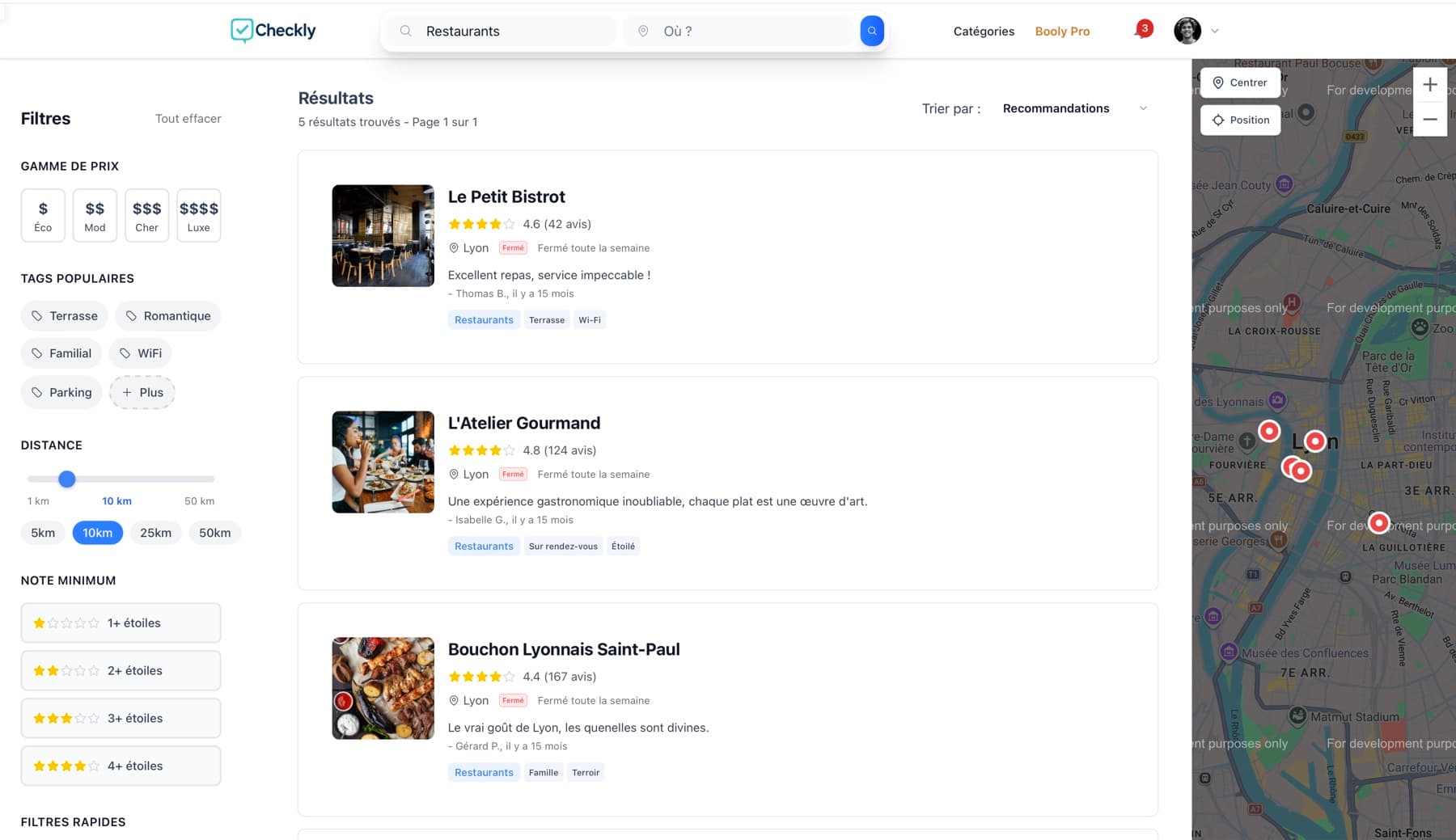 Recherche d'un commerce sur Checkly